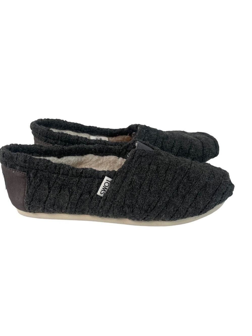 Toms Grey Knit Shearling Lined Flats Cable Slip-On Loafers Size 6.5 Cozy Shoes